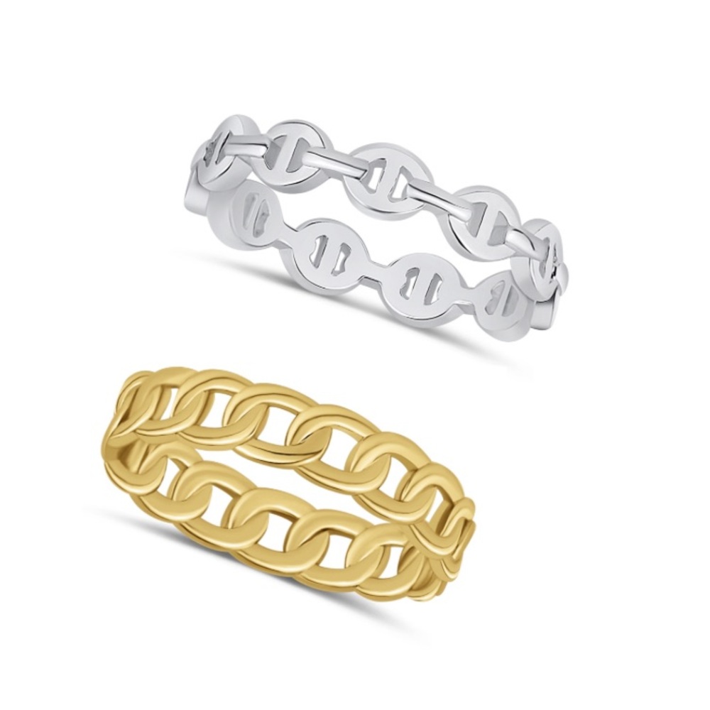 NWT And Now This 18K Silver Plated Chain Link Duo Ring Set, Size 7